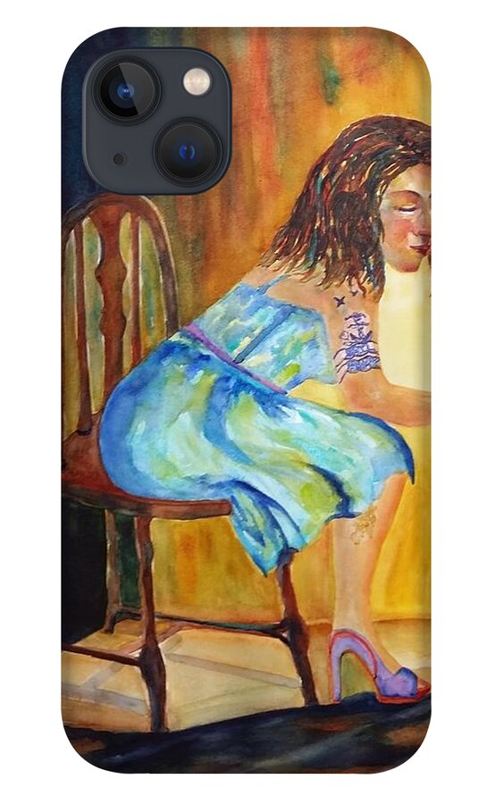 Girl With Tatoo iPhone 13 Case featuring the painting Docked by Kim Shuckhart Gunns