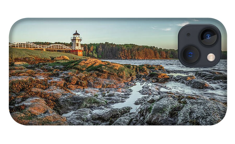 Maine Lighthouse Coast Ocean Bath iPhone 13 Case featuring the photograph Doubling at Dusk by David Hufstader
