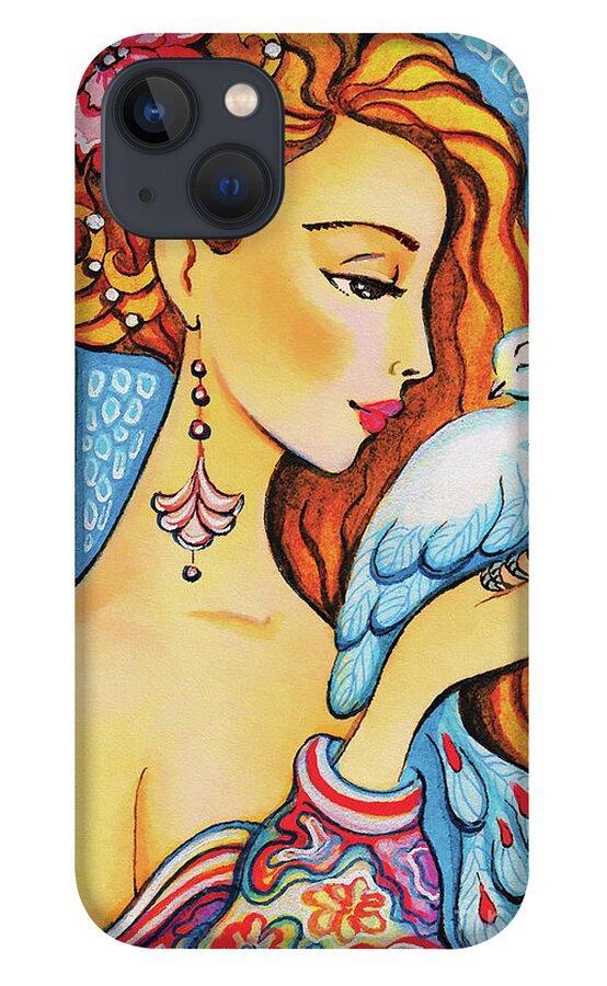 Dove Woman iPhone 13 Case featuring the painting Dove Whisper by Eva Campbell