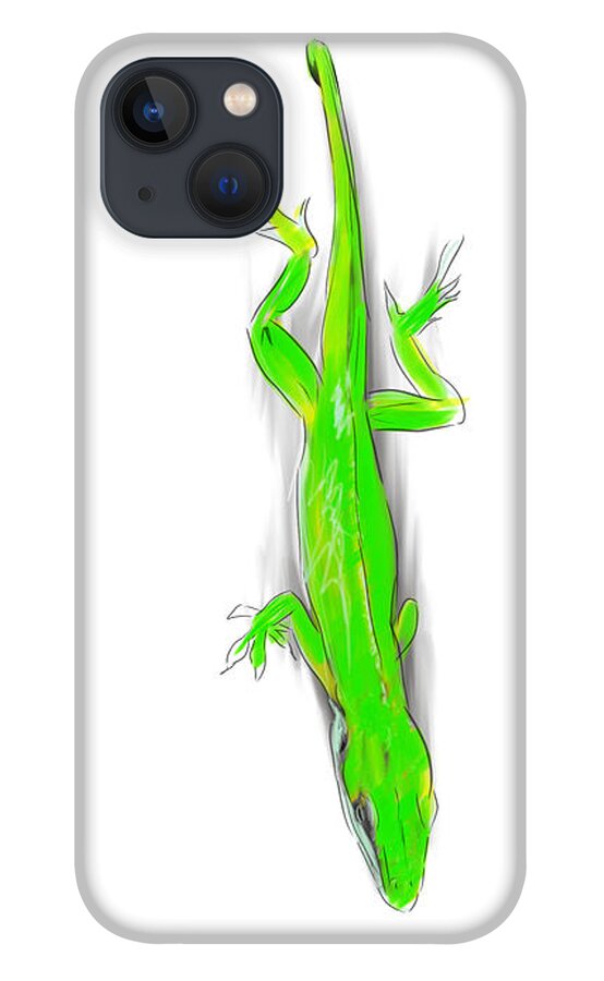 Lizard iPhone 13 Case featuring the painting Downward Facing Lizard by Thomas Hamm