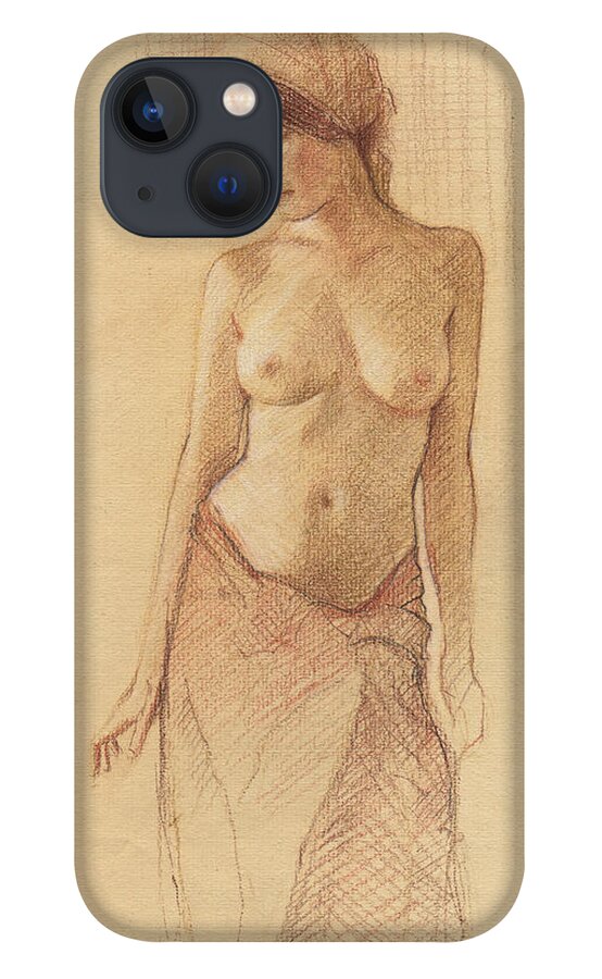 Breasts iPhone 13 Case featuring the drawing Draped Figure by David Ladmore