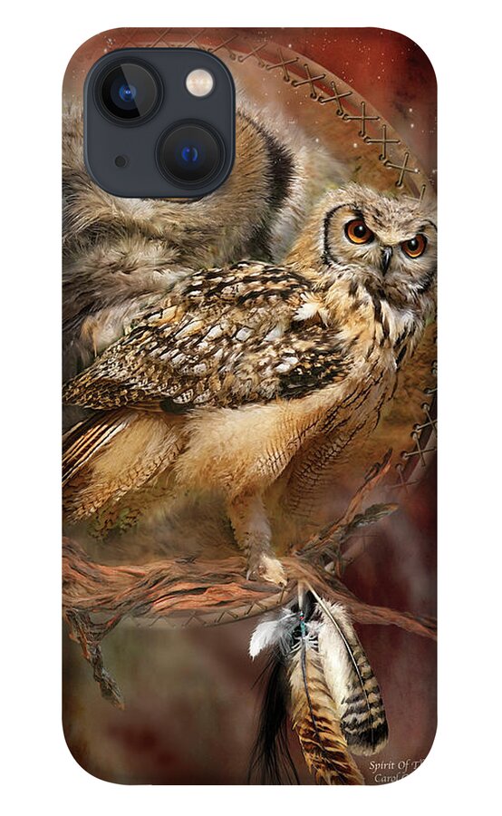 Carol Cavalaris iPhone 13 Case featuring the mixed media Dream Catcher - Spirit Of The Owl by Carol Cavalaris