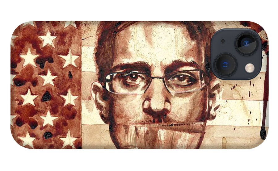 Ryan Almighty iPhone 13 Case featuring the painting EDWARD SNOWDEN portrait dry blood by Ryan Almighty
