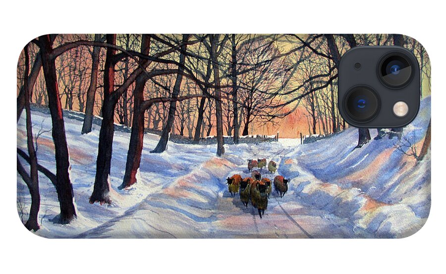Glenn Marshall Yorkshire Artist iPhone 13 Case featuring the painting Evening Glow on a Winter Lane by Glenn Marshall