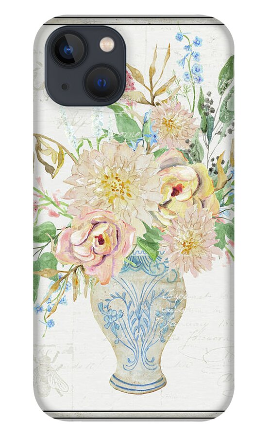 French iPhone 13 Case featuring the painting Faded Glory Chinoiserie - Floral Still Life 1 Blush Gold Cream by Audrey Jeanne Roberts