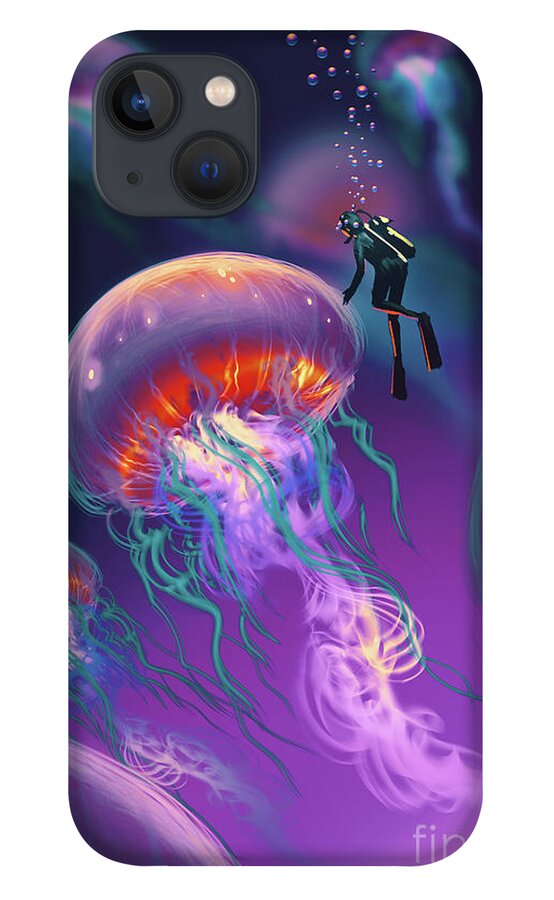 Acrylic Painting iPhone 13 Case featuring the painting Fantasy Underworld by Tithi Luadthong