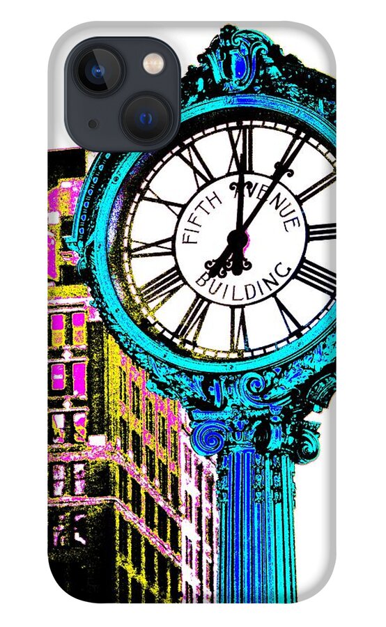 Fifth Avenue Building Clock New York iPhone 13 Case featuring the photograph Fifth Avenue Building Clock New York by Marianna Mills