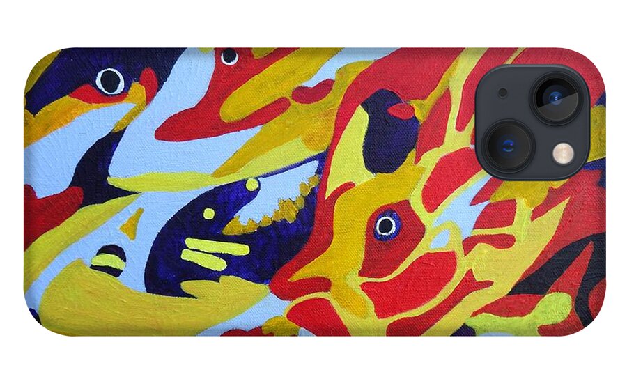 Fish Shoal iPhone 13 Case featuring the painting Fish Shoal Abstract 2 by Karen Jane Jones