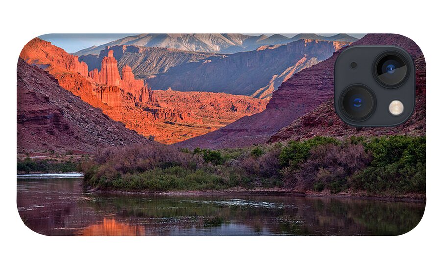 Moab iPhone 13 Case featuring the photograph Fisher Towers Sunset Reflection by Dan Norris