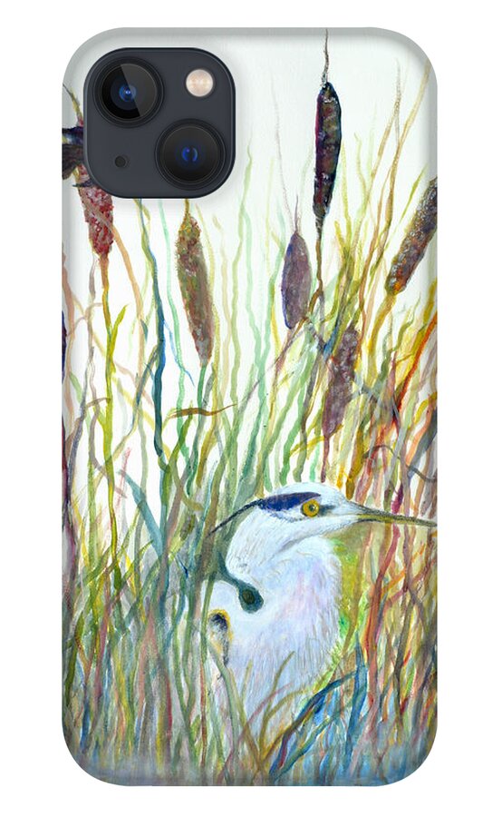Fishing iPhone 13 Case featuring the painting Fishing Blue Heron by Ben Kiger