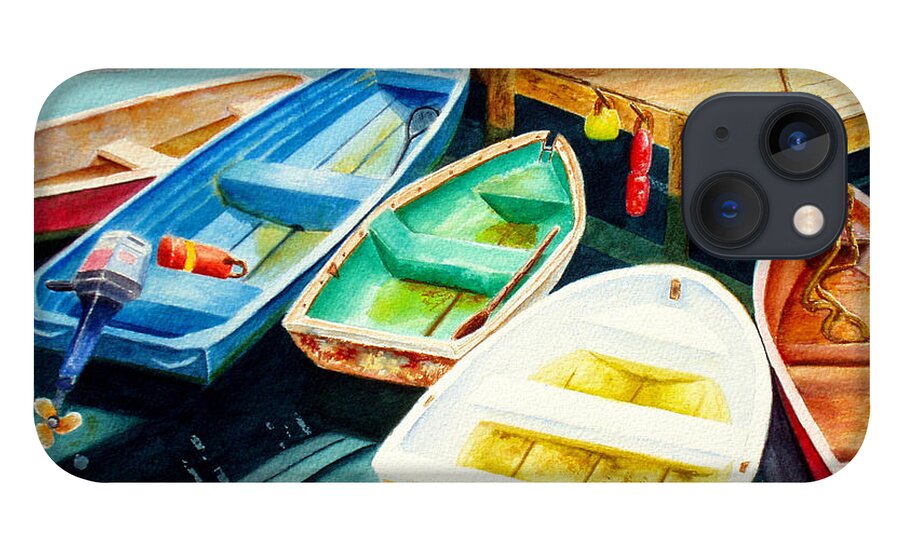 Fishing iPhone 13 Case featuring the painting Fishing Boats by Karen Fleschler
