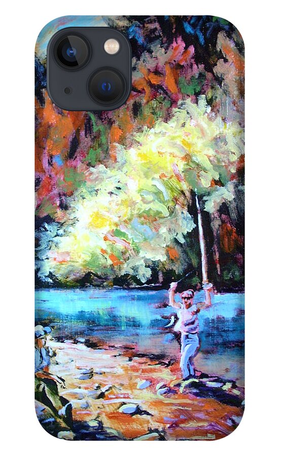 Landscape iPhone 13 Case featuring the painting Fishing Painting Catch of the Day by Karla Beatty