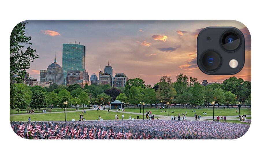 Boston iPhone 13 Case featuring the photograph Flag Sunset on Boston Common by Kristen Wilkinson