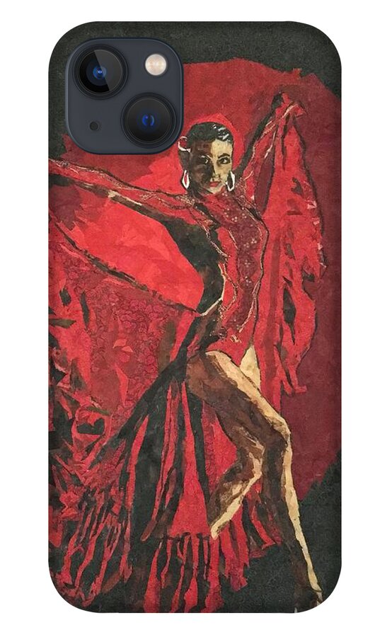 Painting iPhone 13 Case featuring the painting Flamenco 6 by Mihira Karra