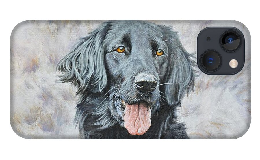 Dog iPhone 13 Case featuring the painting Flat Coated Retriever Portrait by Alan M Hunt