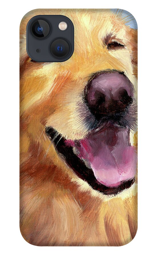 Golden Retriever iPhone 13 Case featuring the painting Fletcher Laughing by Alice Leggett