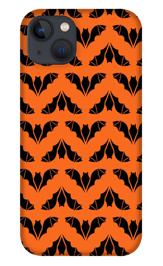 Animal Graphic iPhone 13 Case featuring the digital art Flying Bats Pattern Black by MM Anderson