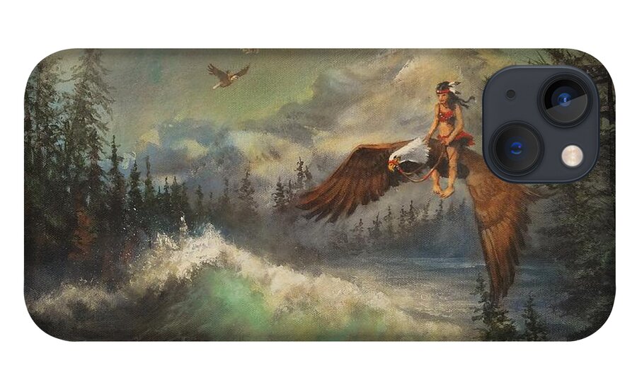 ; People Flying On Eagles iPhone 13 Case featuring the painting Flying On Eagles by Tom Shropshire