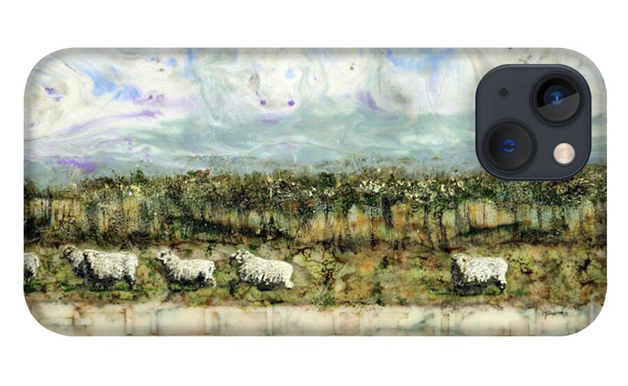 Sheep iPhone 13 Case featuring the painting Follow the Leader by Laurie Tietjen