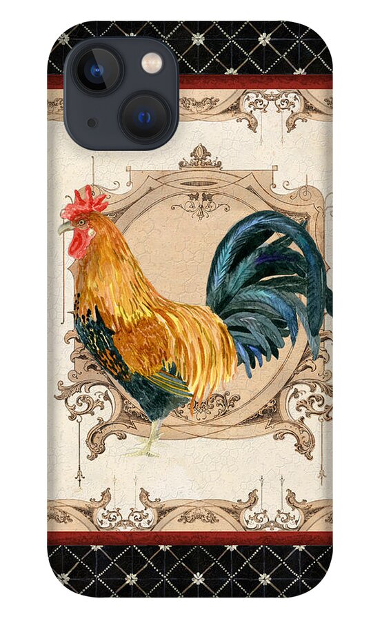 Etched iPhone 13 Case featuring the painting French Country Roosters Quartet 4 by Audrey Jeanne Roberts