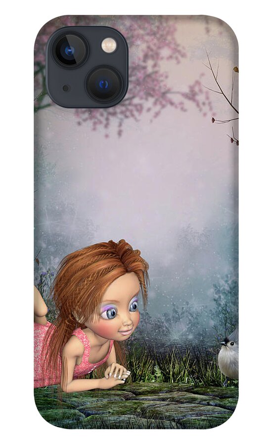 Blue Bird iPhone 13 Case featuring the digital art Friendly Tufted Titmouse by John Junek