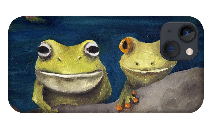 Frog iPhone 13 Case featuring the painting Frogland Detail by Leah Saulnier The Painting Maniac