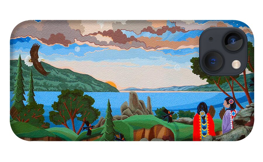 American Indian Painting iPhone 13 Case featuring the painting From a High Place, Troubles Remain Small by Chholing Taha