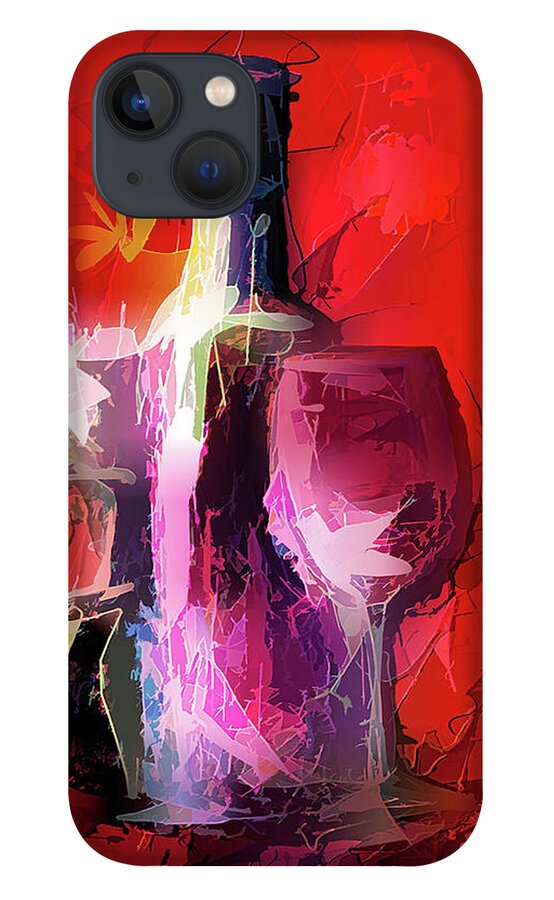 Lenaowens iPhone 13 Case featuring the digital art Fun Colorful Modern Wine Art  by O Lena