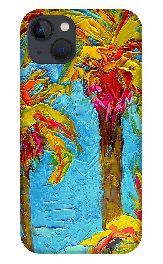 Funky Fun Palm Trees iPhone 13 Case featuring the painting Funky Fun Palm Trees - Modern Impressionist Knife Palette Oil Painting by Patricia Awapara