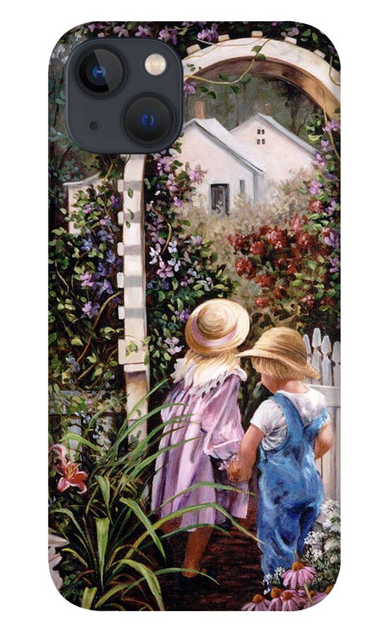 In The Garden iPhone 13 Case featuring the painting Garden Gate by Marie Witte