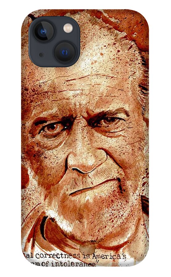 Ryan Almighty iPhone 13 Case featuring the painting GEORGE CARLIN dry blood by Ryan Almighty