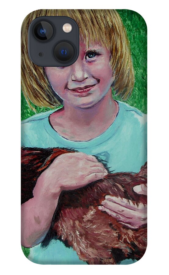 Portrait iPhone 13 Case featuring the painting Girl and Chicken by Stan Hamilton