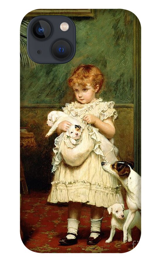 Girl With Dogs iPhone 13 Case featuring the painting Girl with Dogs by Charles Burton Barber