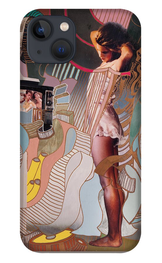 Vintage Fashion Photo Of Girl iPhone 13 Case featuring the mixed media Girl with TV by Steve Ladner