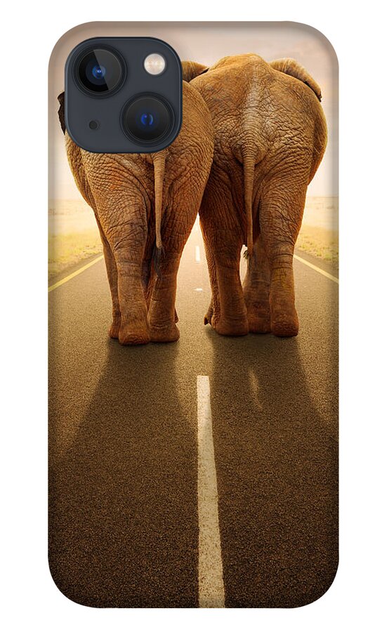 Elephant iPhone 13 Case featuring the photograph Going away together / travelling by road by Johan Swanepoel