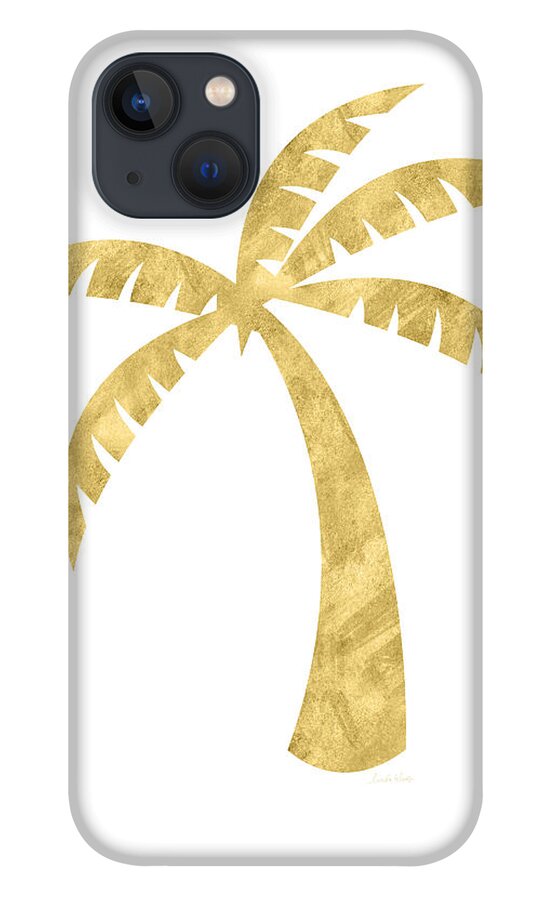 Palm Tree iPhone 13 Case featuring the mixed media Gold Palm Tree- Art by Linda Woods by Linda Woods