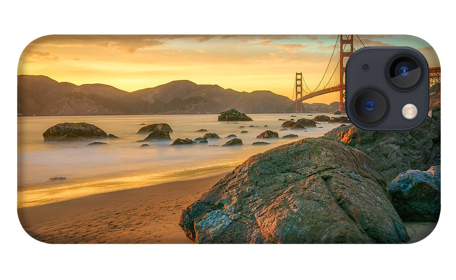 Golden Gate Bridge iPhone 13 Case featuring the photograph Golden Gate Sunset by James Udall