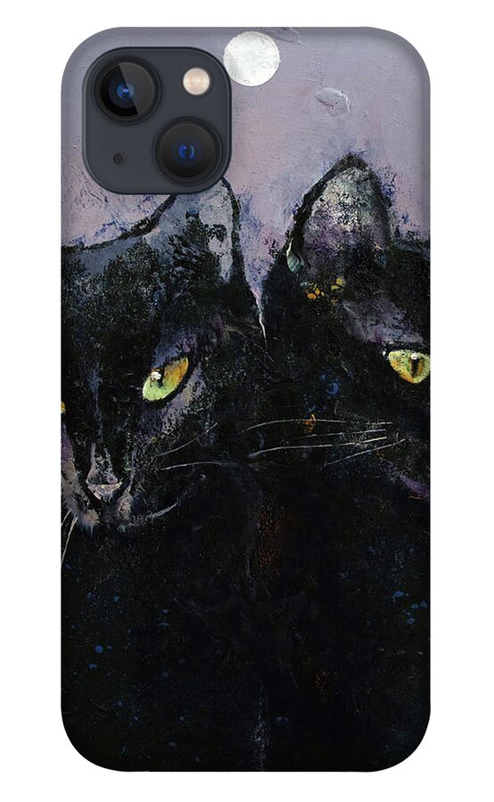 Abstract iPhone 13 Case featuring the painting Gothic Cats by Michael Creese