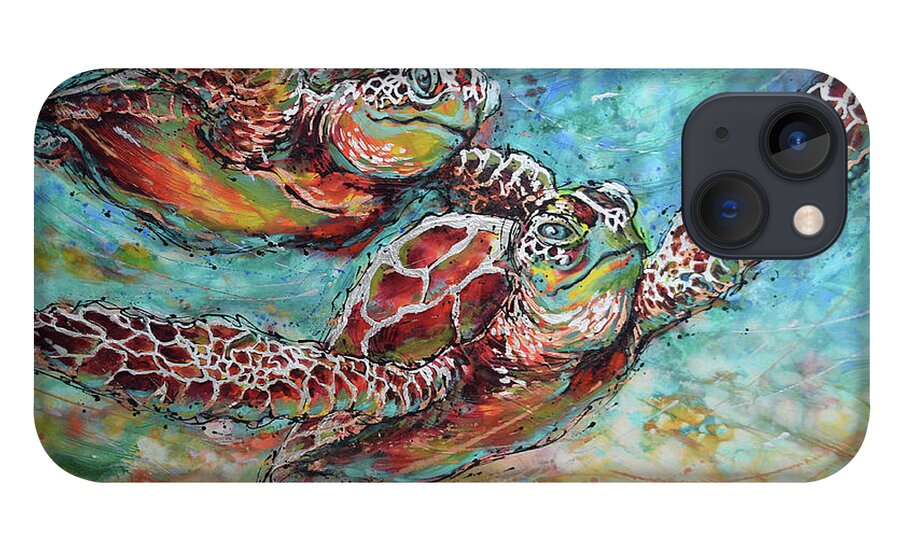 Marine Turtles iPhone 13 Case featuring the painting Sea Turtle Buddies by Jyotika Shroff