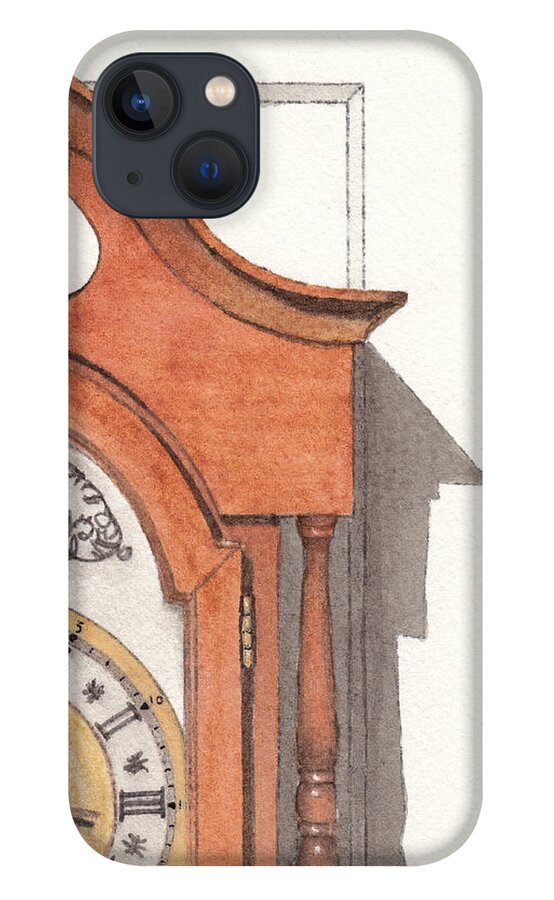Watercolor iPhone 13 Case featuring the painting Grandfather Clock by Ken Powers