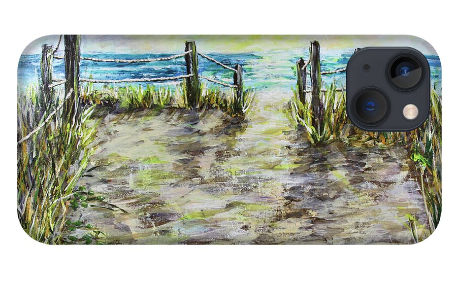 Beach iPhone 13 Case featuring the painting Grassy Beach Post Morning 2 by Janis Lee Colon