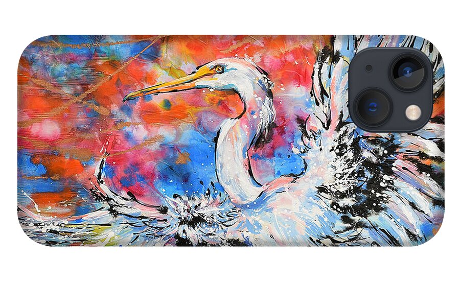  iPhone 13 Case featuring the painting Great Egret Sunset Glory by Jyotika Shroff
