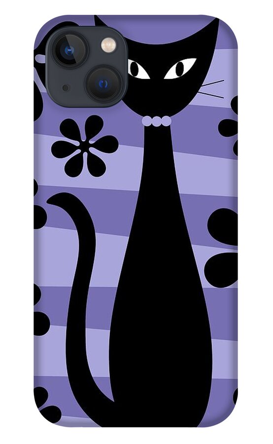 Donna Mibus iPhone 13 Case featuring the digital art Groovy Flowers with Cat Purple and Light Purple by Donna Mibus