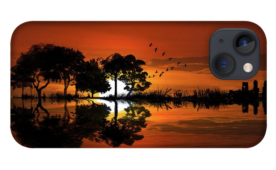 Music iPhone 13 Case featuring the photograph Guitar Landscape at Sunset by Randall Nyhof