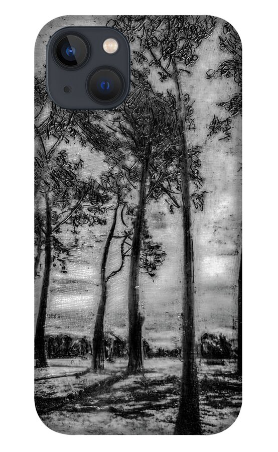 Landscape iPhone 13 Case featuring the mixed media Hagley Park Treescape by Roseanne Jones