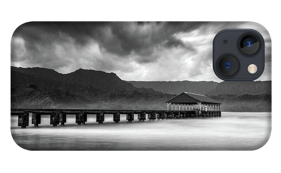 Hanalei Pier iPhone 13 Case featuring the photograph Hanalei pier in Black And White by Pierre Leclerc Photography
