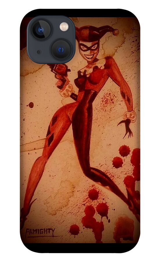 Ryan Almighty iPhone 13 Case featuring the painting HARLEY QUINN - wet blood by Ryan Almighty