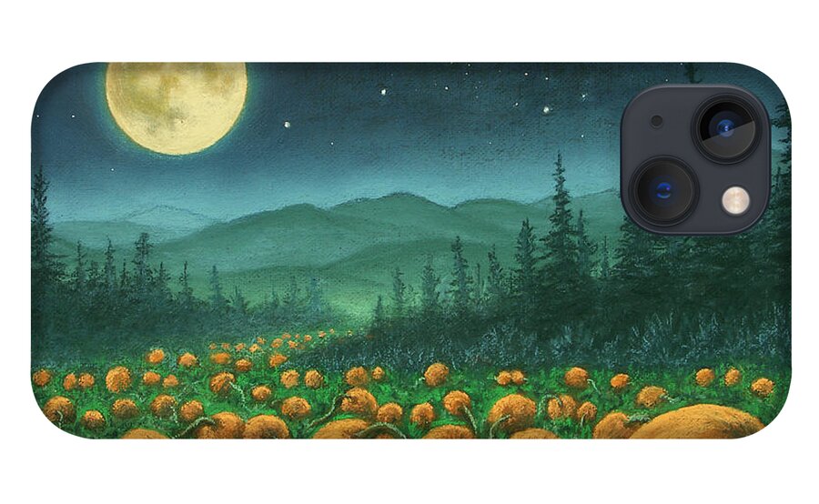 Holiday iPhone 13 Case featuring the pastel Harvest Moon 01 by Michael Heikkinen