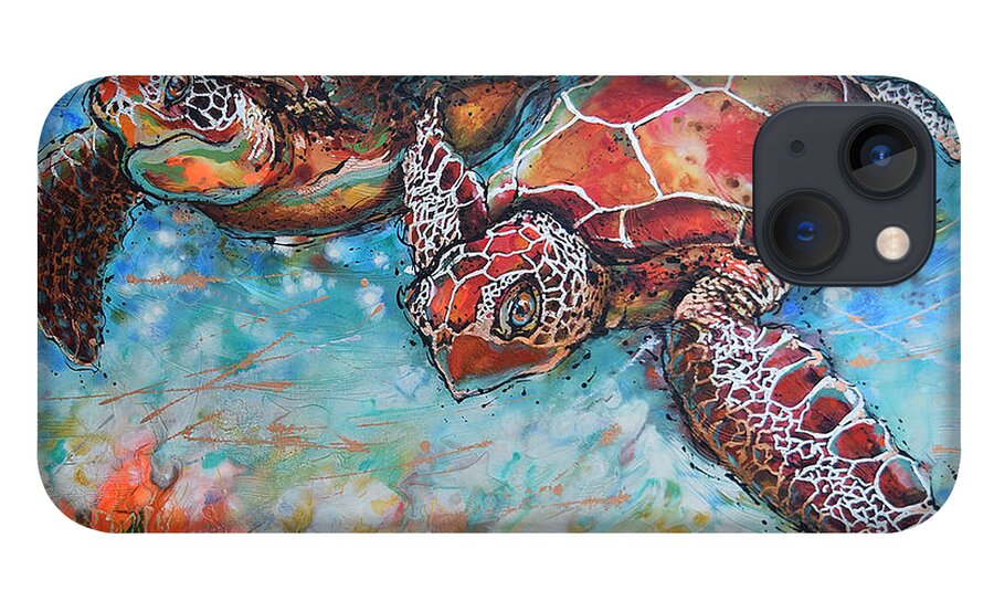 Marine Turtles iPhone 13 Case featuring the painting Hawksbill Sea Turtles by Jyotika Shroff