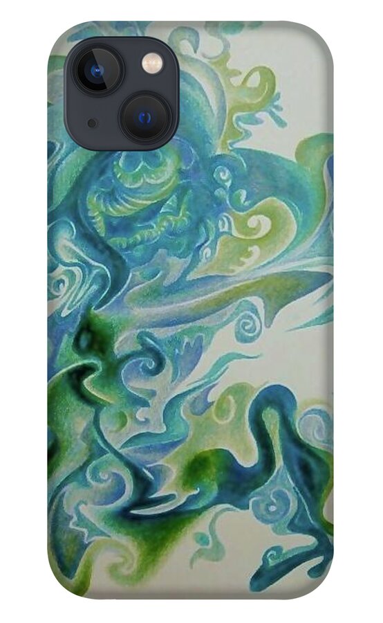 Abstract iPhone 13 Case featuring the drawing Heavy Wave by Leizel Grant